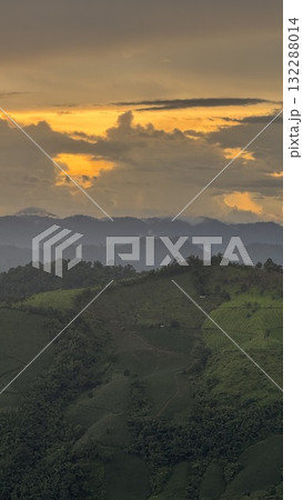 Beautiful Green Mountain Valley Sunset in Northern Thailand 132288014