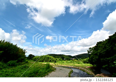 盛夏の都幾川、涼やかな水辺の遊歩道 132288125