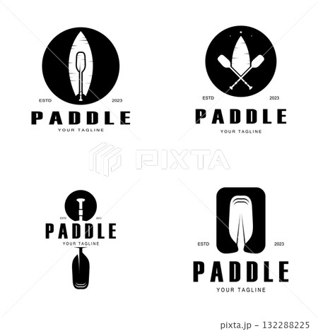 simple paddle logo,design for surfing,rafting,canoe,boat,surfing and rowing equipment business,vector 132288225