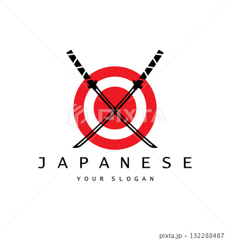 simple katana samurai sword logo design template vector, 132288487