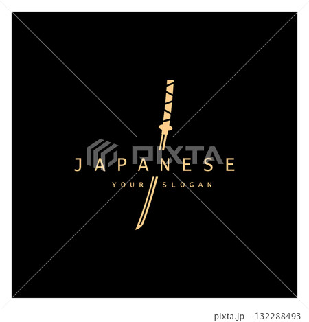 simple katana samurai sword logo design template vector, 132288493