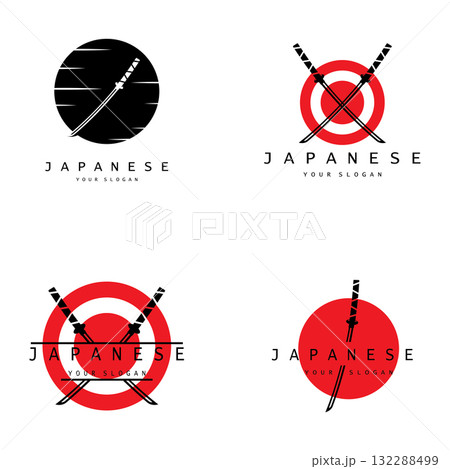 simple katana samurai sword logo design template vector, 132288499