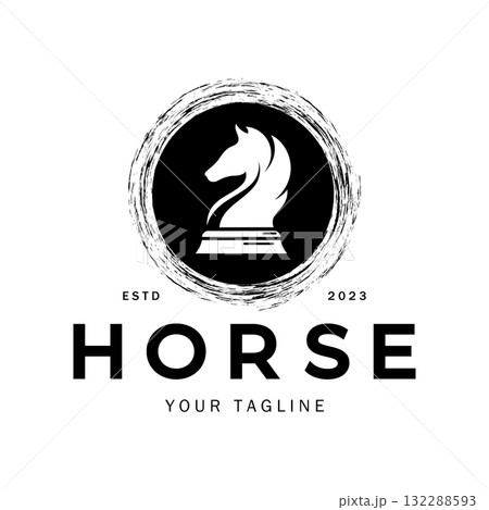 Chess strategy game logo with horse, king, pawn, minister and rook. Logo for chess tournament, chess team, chess championship, chess game application. Chess strategy game logo with horse, king, pawn, minister and rook. Logo for chess tournament, chess team, chess championship, chess game application. 132288593