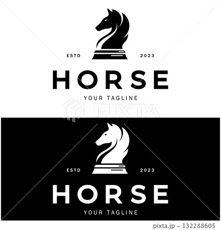 Chess strategy game logo with horse, king, pawn, minister and rook. Logo for chess tournament, chess team, chess championship, chess game application. Chess strategy game logo with horse, king, pawn, minister and rook. Logo for chess tournament, chess team, chess championship, chess game application. 132288605