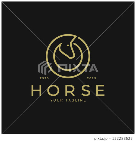 Chess strategy game logo with horse, king, pawn, minister and rook. Logo for chess tournament, chess team, chess championship, chess game application. 132288625
