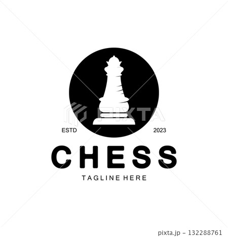 Chess strategy game logo with horse, king, pawn, minister and rook. Logo for chess tournament, chess team, chess championship, chess game application. 132288761