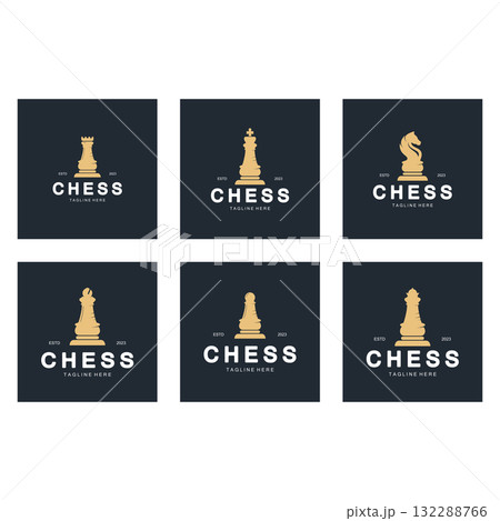 Chess strategy game logo with horse, king, pawn, minister and rook. Logo for chess tournament, chess team, chess championship, chess game application. Chess strategy game logo with horse, king, pawn, minister and rook. Logo for chess tournament, chess team, chess championship, chess game application. 132288766