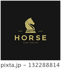 Chess strategy game logo with horse, king, pawn, minister and rook. Logo for chess tournament, chess team, chess championship, chess game application. 132288814