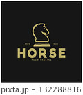 Chess strategy game logo with horse, king, pawn, minister and rook. Logo for chess tournament, chess team, chess championship, chess game application. 132288816