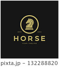 Chess strategy game logo with horse, king, pawn, minister and rook. Logo for chess tournament, chess team, chess championship, chess game application. 132288820