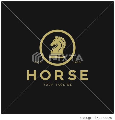 Chess strategy game logo with horse, king, pawn, minister and rook. Logo for chess tournament, chess team, chess championship, chess game application. Chess strategy game logo with horse, king, pawn, minister and rook. Logo for chess tournament, chess team, chess championship, chess game application. 132288820