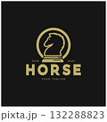 Chess strategy game logo with horse, king, pawn, minister and rook. Logo for chess tournament, chess team, chess championship, chess game application. 132288823