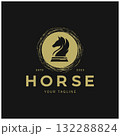 Chess strategy game logo with horse, king, pawn, minister and rook. Logo for chess tournament, chess team, chess championship, chess game application. 132288824