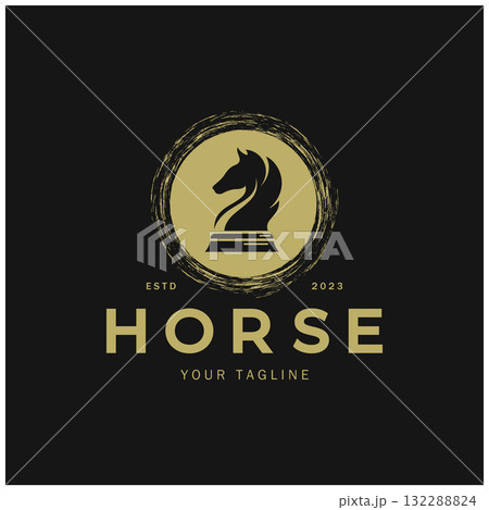Chess strategy game logo with horse, king, pawn, minister and rook. Logo for chess tournament, chess team, chess championship, chess game application. Chess strategy game logo with horse, king, pawn, minister and rook. Logo for chess tournament, chess team, chess championship, chess game application. 132288824