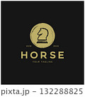 Chess strategy game logo with horse, king, pawn, minister and rook. Logo for chess tournament, chess team, chess championship, chess game application. 132288825