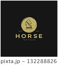 Chess strategy game logo with horse, king, pawn, minister and rook. Logo for chess tournament, chess team, chess championship, chess game application. 132288826
