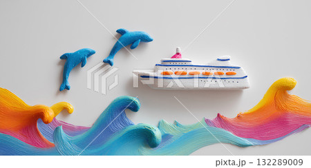豪華客船とイルカたち(3D・粘土細工) – Luxury Cruise Ship 豪華客船とイルカたち(3D・粘土細工) – Luxury Cruise Ship 132289009