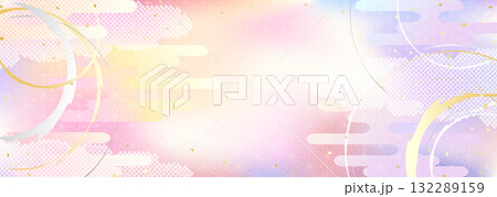 空のグラデーションと日本の伝統的な模様を組み合わせた和風背景イラスト 132289159