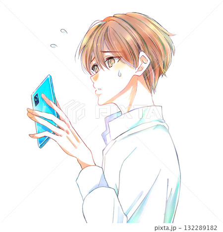 スマホを持って困っている男性　横顔　 132289182