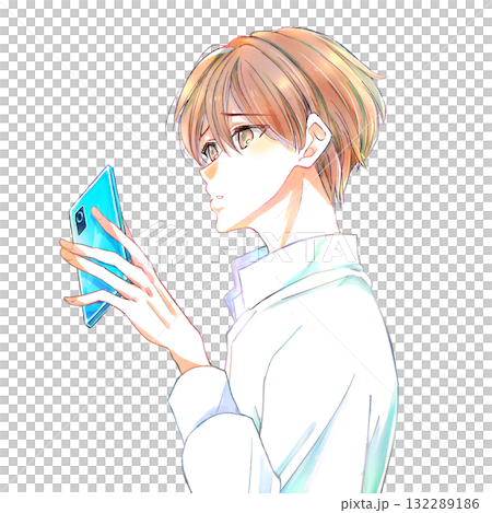 スマホを持って悲し気な男性　横顔 132289186