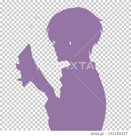 スマホを持って困っている男性　横顔　シルエット 132289187