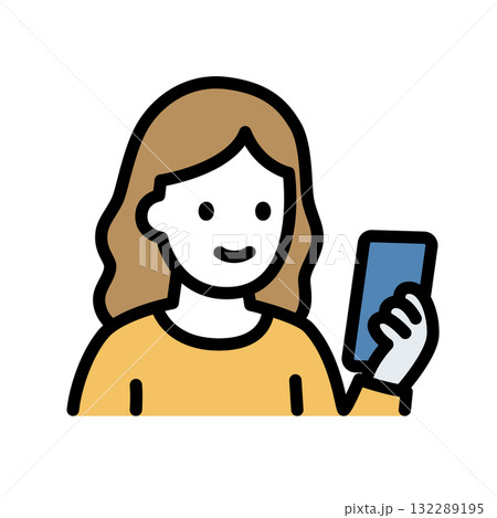スマートフォンを持つ女性のフラットアイコン（ベクターイラスト） 132289195
