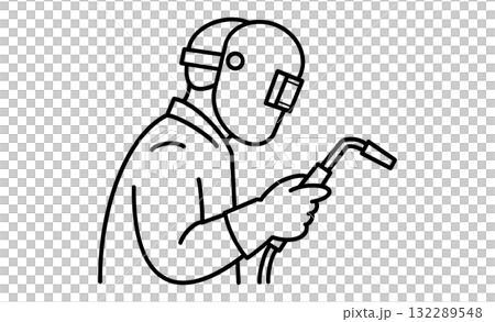 Welding work line illustration icon, worker and welding tools Welding work line illustration icon, worker and welding tools 132289548
