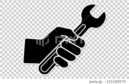 手握扳手（維修工作工具）的線條畫 132289574