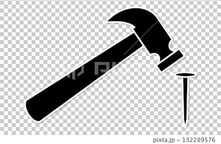 ハンマーと釘の線画素材アイコン ハンマーと釘の線画素材アイコン 132289576