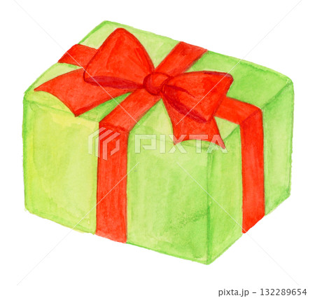 手描き水彩の緑のプレゼントボックス 赤いリボンのギフト クリスマスや誕生日に使えるかわいいイラスト 手描き水彩の緑のプレゼントボックス 赤いリボンのギフト クリスマスや誕生日に使えるかわいいイラスト 132289654