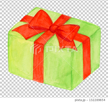 手描き水彩の緑のプレゼントボックス 赤いリボンのギフト クリスマスや誕生日に使えるかわいいイラスト 手描き水彩の緑のプレゼントボックス 赤いリボンのギフト クリスマスや誕生日に使えるかわいいイラスト 132289654