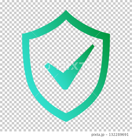 Check mark badge icon, certification mark, green gradient, RGB 132289691