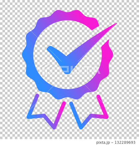 Check mark badge icon, certification mark, gear, gradient, RGB 132289693