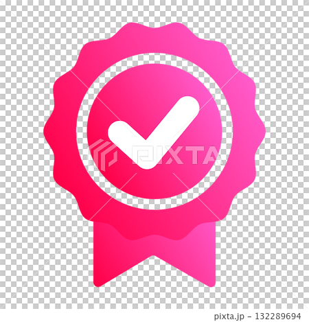 複選標記徽章圖示、認證標記、齒輪、粉紅色、RGB 132289694