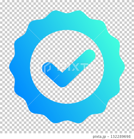 Check mark badge icon, certification mark, gear, RGB 132289698
