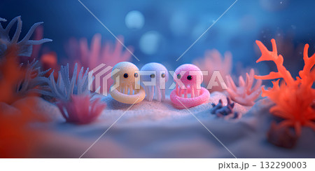 癒しの海の生き物たち / 可愛いクラゲたち(3D)/ Cute Jellyfish 癒しの海の生き物たち / 可愛いクラゲたち(3D)/ Cute Jellyfish 132290003