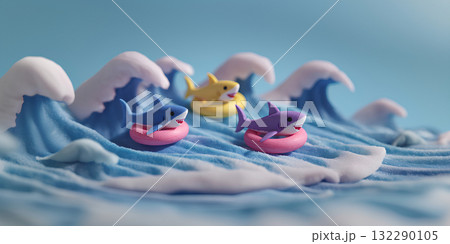 癒しの動物たち / 可愛いサメのサーフィン（3D）Cute Shark Surfing 132290105