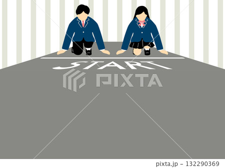 スタートラインで構える学生 132290369