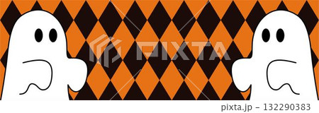 バナー　ハロウィン　背景　フレーム　かわいいおばけとダイヤ柄パターン 132290383
