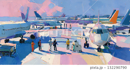 国際空港の風景（油彩風） / International Airport Scene 132290790