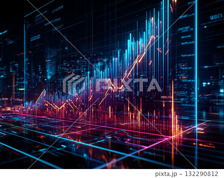 デジタル空間　チャート上昇　イラスト 132290812