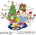 クリスマスパーティーを楽しむ家族のイラスト 132290910