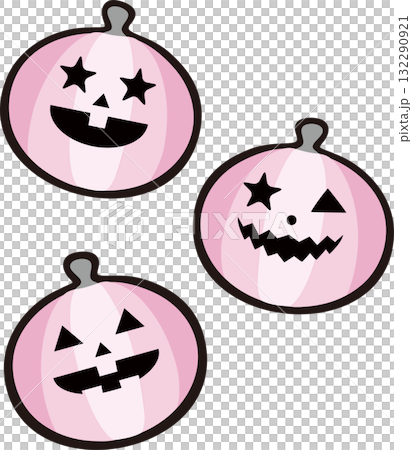 Three facial expressions Jack-o'-lantern illustration set, cute Halloween decoration 132290921
