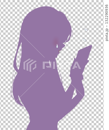 スマホを操作しながら困っている女性　横顔　シルエット 132290936
