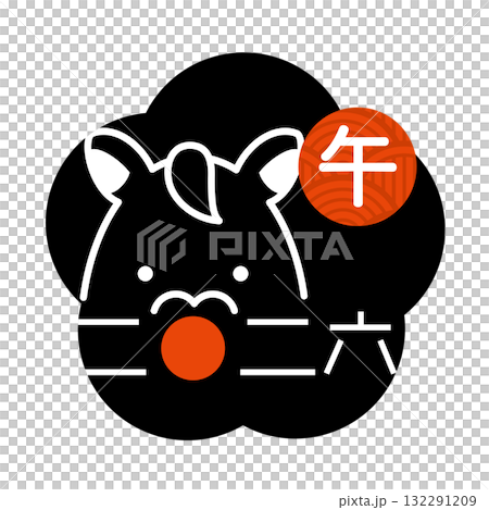 2026年の馬と梅の形のアイコン　午年　ハンコ 132291209