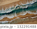 Top view of beach with big sea waves 132291488