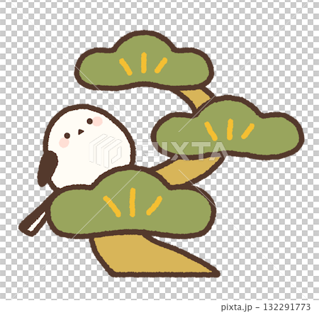 一隻長尾山雀坐在松樹上的插圖 132291773