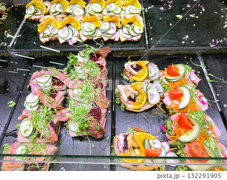Various traditional scandinavian open faced sandwiches Various traditional scandinavian open faced sandwiches 132291905