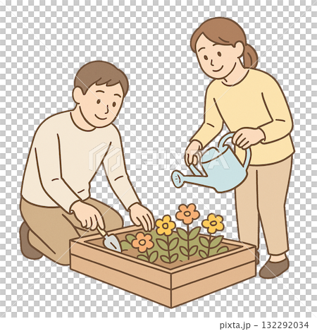 就労支援　職業訓練　庭の花に水やりをしている様子 132292034