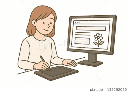 就労支援　職業訓練　パソコンでチラシの制作をしている様子 132292036